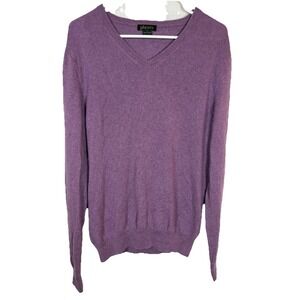 Phenix 100% Cashmere Sweater Mens L Purple V Neck Lightweight Soft Luxury